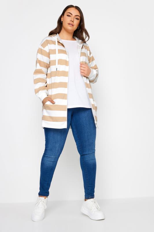 YOURS Plus Size Brown Stripe Zip Through Hoodie | Yours Clothing 2