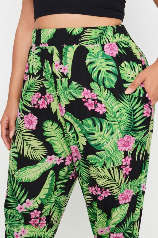 YOURS Plus Size Black Tropical Print Harem Trousers | Yours Clothing 4