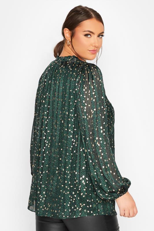 YOURS LONDON Plus Size Green & Gold Animal Print Ruffle Blouse | Yours Clothing 3
