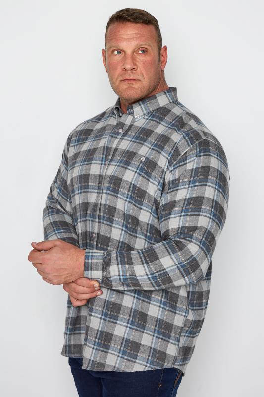 Plus Size  ESPIONAGE Grey Check Long Sleeve Shirt