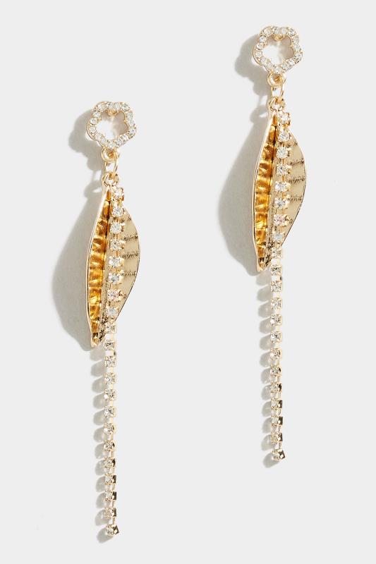 Gold Leaf Diamante Drop Earrings | Yours Clothing 2