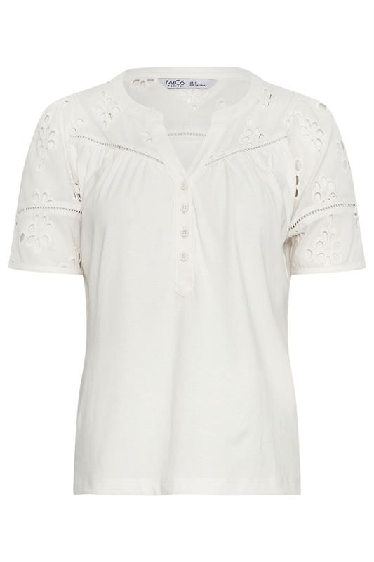 M&Co Petite Ivory White Broderie Cotton T-Shirt | M&Co 5