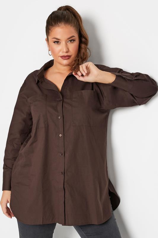 LIMITED COLLECTION Plus Size Chocolate Brown Oversized Boyfriend Shirt | Yours Clothing 1