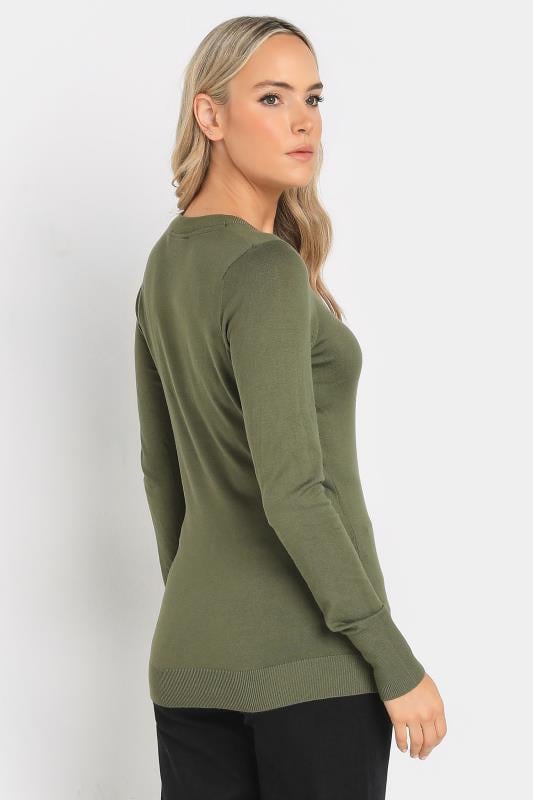 LTS Tall Womens Khaki Green Fine Knit V-Neck Jumper | Long Tall Sally 3