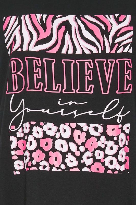 YOURS Plus Size Black Animal Print 'Believe' Slogan Nightdress | Yours Clothing 4