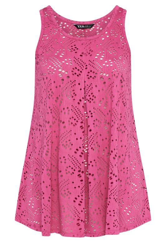 YOURS Plus Size Pink Broderie Anglaise Swing Vest Top | Yours Clothing 5