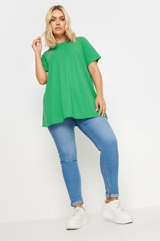 YOURS Plus Size Green Ribbed T-Shirt | Yours Clothing 2