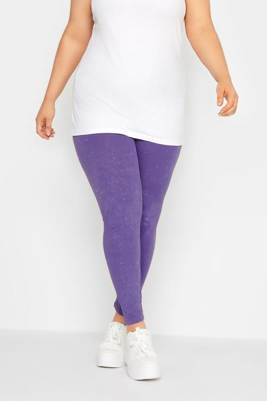 Plus Size Purple Acid Wash Leggings | Yours Clothing  1