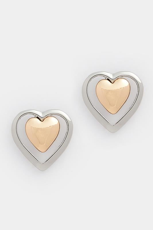  Pendientes de tacha con doble corazón en tono plateado