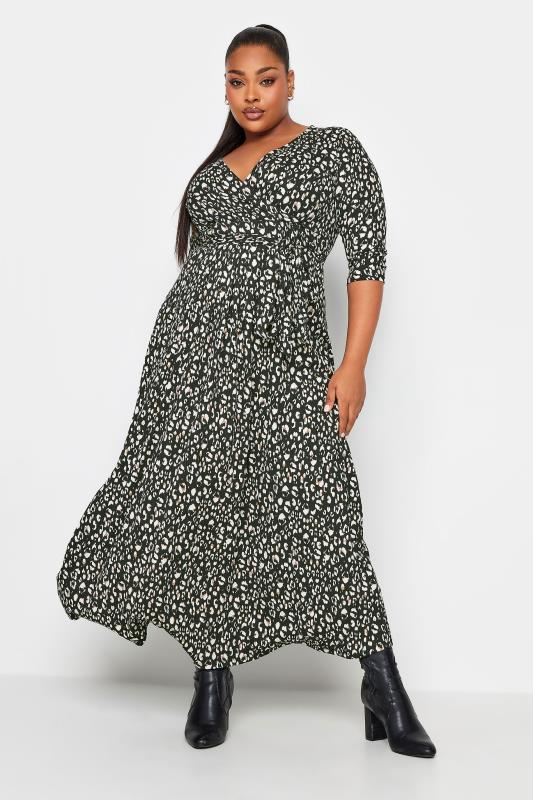 YOURS Curve Black Leopard Print Wrap Maxi Dress | Yours Clothing 1