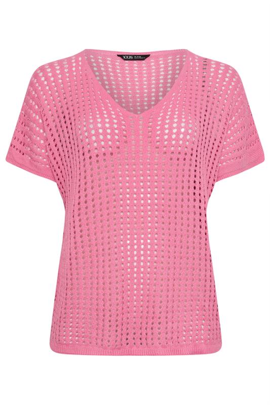 YOURS Plus Size Pink Boxy Crochet Top | Yours Clothing 5