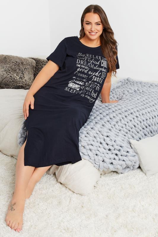 Curve Navy Blue Inspirational Slogan Midaxi Nightdress | Yours Clothing 2