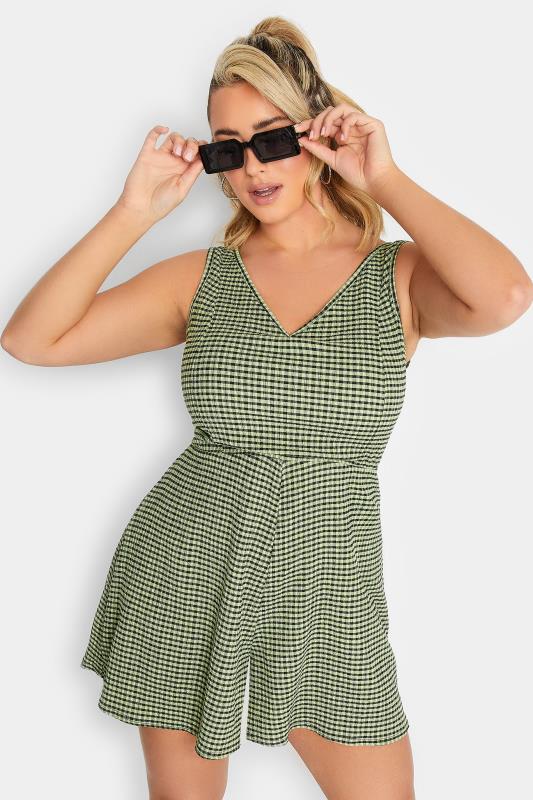  Grande Taille LIMITED COLLECTION Curve Green Gingham Crinkle Playsuit