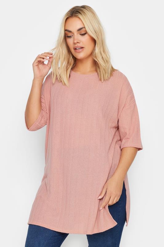 YOURS Plus Size Pink Textured Oversized Top | Yours Clothing 1