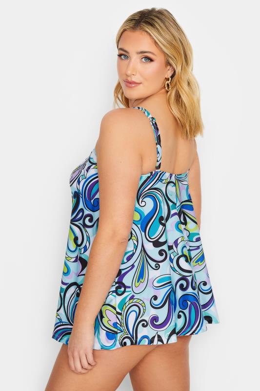 YOURS Curve Plus Size Blue Retro Swirl Print Tankini Top | Yours Clothing  4