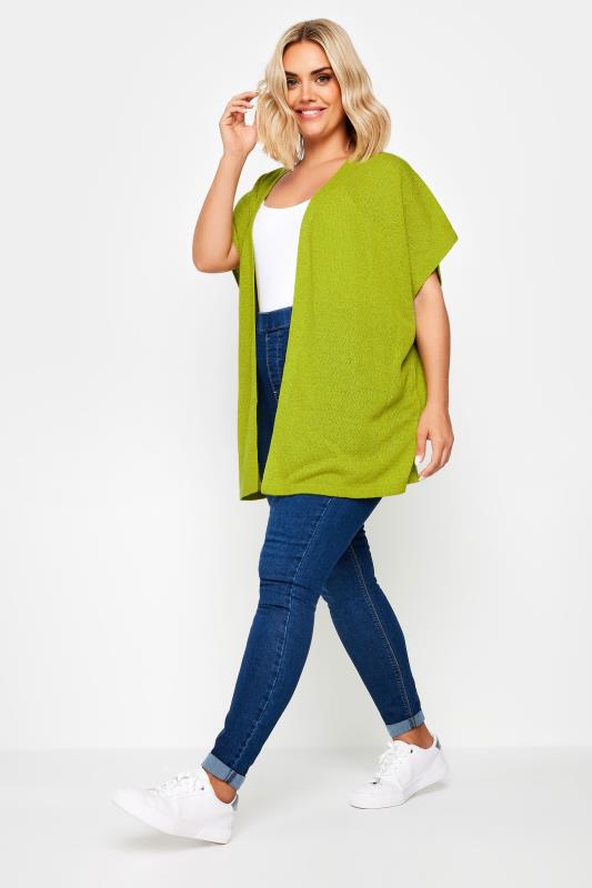 YOURS Plus Size Chartreuse Green Short Sleeve Cardigan | Yours Clothing 2