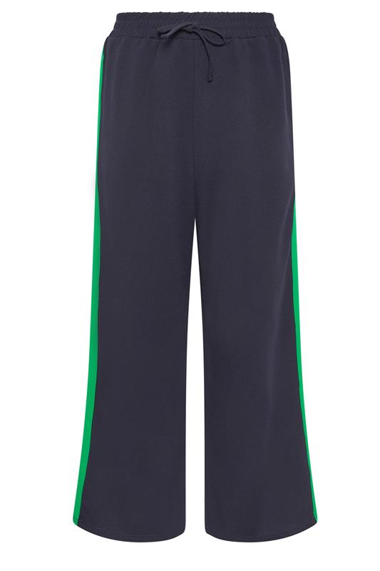 M&Co Petite Navy Blue & Green Wide Leg Side Stripe Trousers | M&Co 6