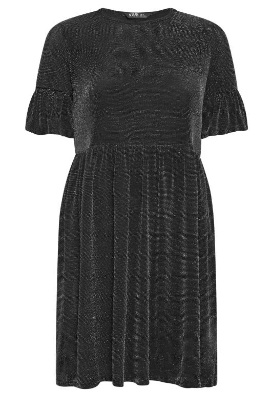 YOURS Curve Plus Size Black & Silver Frill Sleeve Tunic Dress | Yours Clothing  5