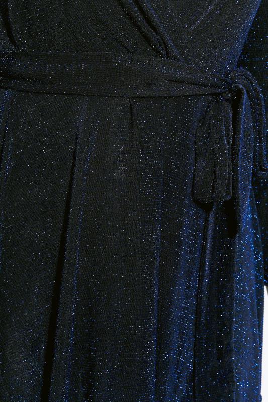 YOURS LONDON Plus Size Cobalt Blue Glitter Wrap Top | Yours Clothing 5