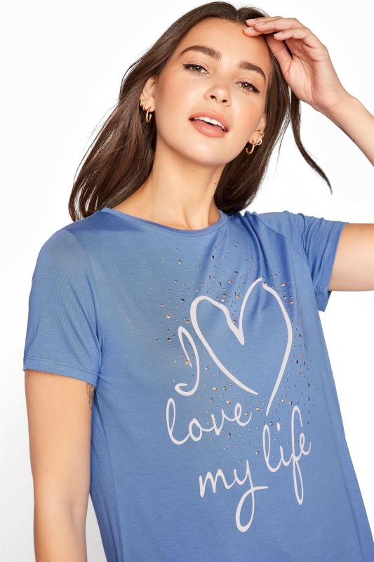 LTS Tall Denim Blue 'I Love My Life' Ruched Side Tunic Top 4