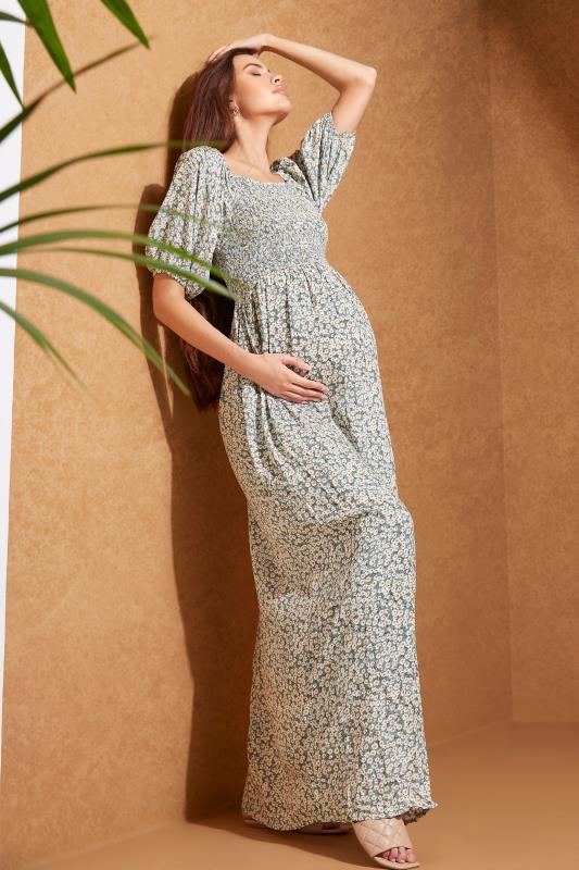 LTS Maternity Sage Green Ditsy Shirred Balloon Sleeve Maxi Dress | Long Tall Sally 5
