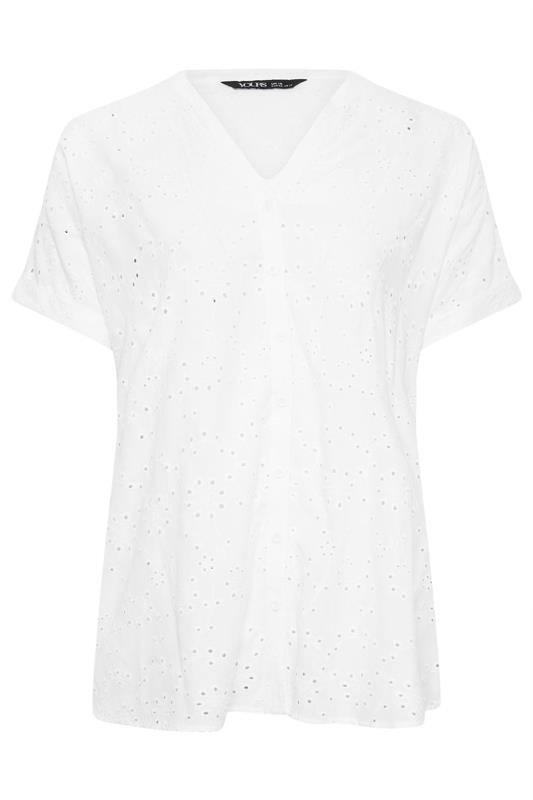 YOURS Curve White Broderie Anglaise Notch Neck Shirt | Yours Clothing 5