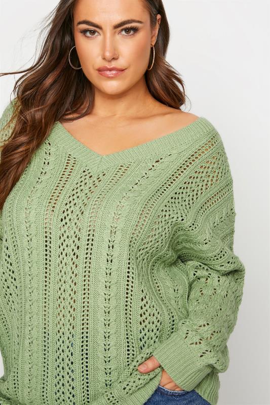 Plus Size Curve Green V-Neck Knitted Jumper | Yours Clothing 4