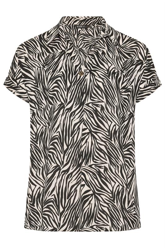 YOURS Plus Size Black Zebra Button Half Placket Blouse | Yours Clothing 5