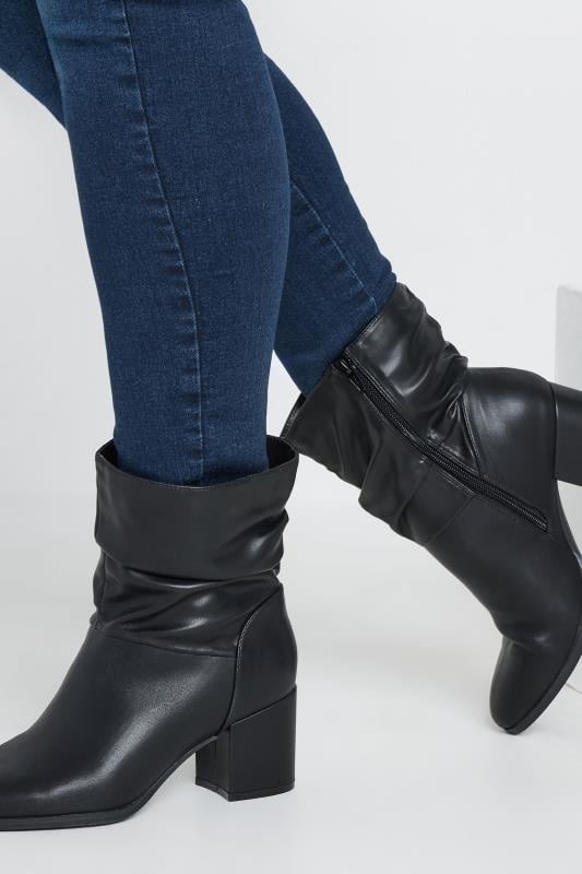  Black Faux Leather Slouch Ankle Boots In Wide E Fit & Extra Wide EEE Fit