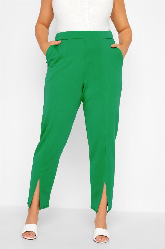 Plus Size  LIMITED COLLECTION Curve Apple Green Split Hem Stretch Tapered Trousers