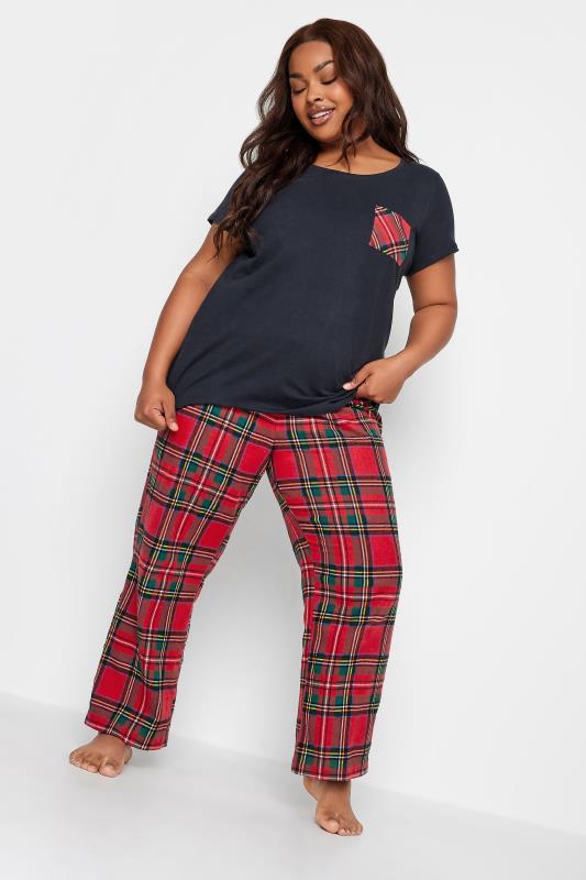 LIMITED COLLECTION Plus Size Navy Blue Tartan Check Pocket Pyjama Top | Yours Clothing 6