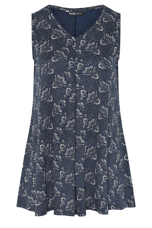 YOURS Plus Size Navy Blue Paisley Pleat Vest Top | Yours Clothing 5