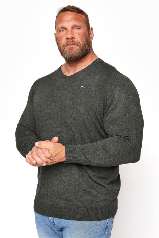 Men's  BadRhino Charcoal Grey Essential V-Neck Knitted Jumper