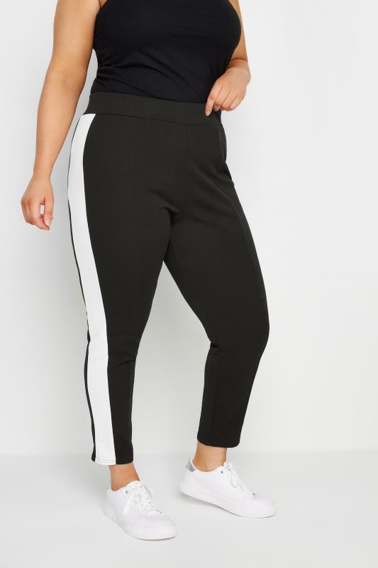  Tallas Grandes YOURS Curve Black Side Stripe Tapered Trousers