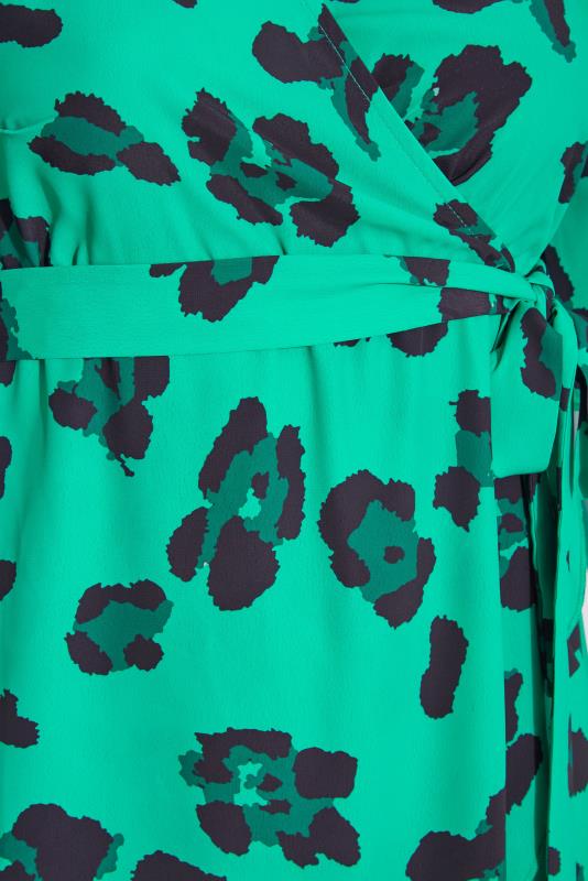 YOURS LONDON Plus Size Bright Green Leopard Print Midi Wrap Dress | Yours Clothing 5