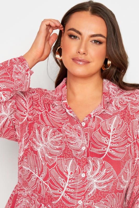 YOURS Curve Plus Size Red Leaf Print Shirt Dress | Yours Clothing  4