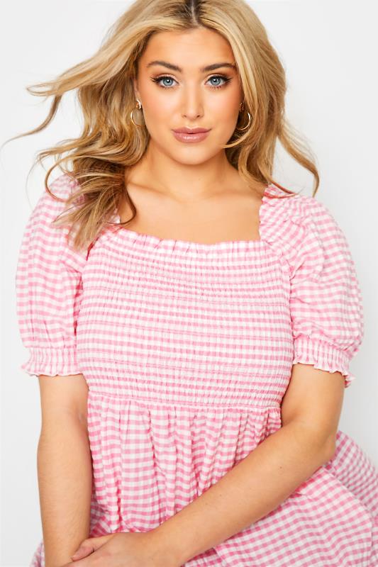 Curve Pink Gingham Shirred Top 3
