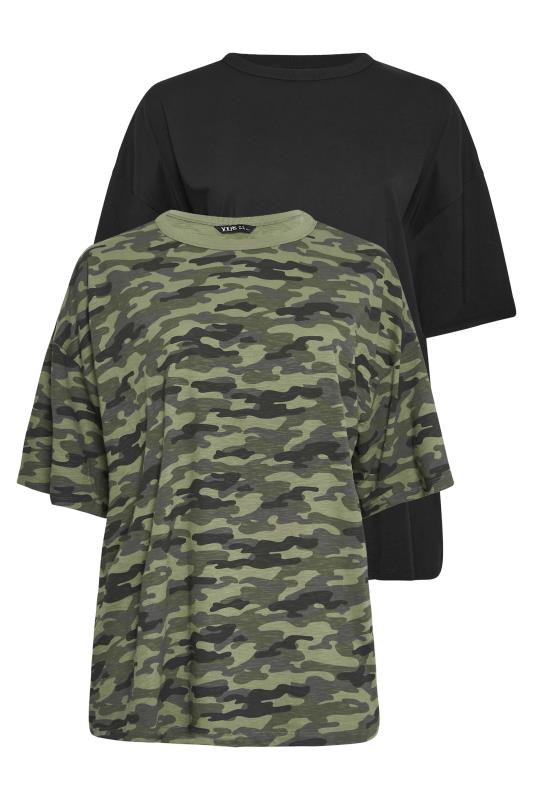 YOURS 2 PACK Plus Size Khaki Green & Black Camo Print T-Shirts | Yours Clothing 8