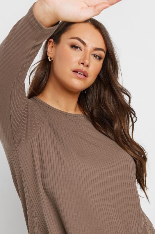 YOURS Plus Size Brown Ribbed Swing T-Shirt | Yours Clothing 4