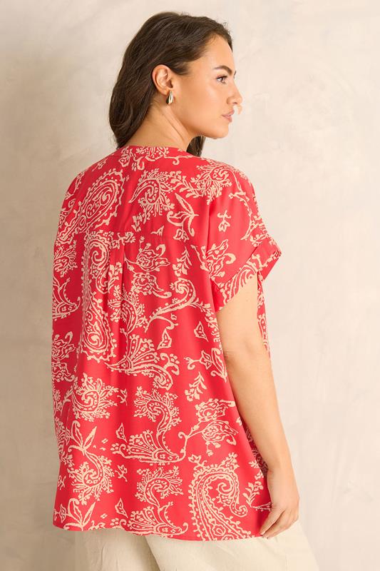 EVANS Plus Size Red Paisley Notch Neck Modal Shirt | Evans 2