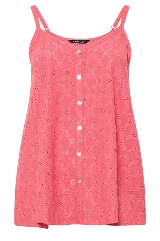 YOURS Plus Size Coral Pink Broderie Anglaise Vest Top | Yours Clothing 5