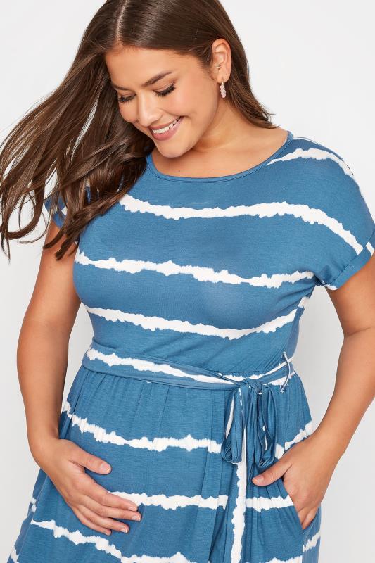 BUMP IT UP MATERNITY Plus Size Blue Tie Dye Belted Dress | Yours Clothing  4