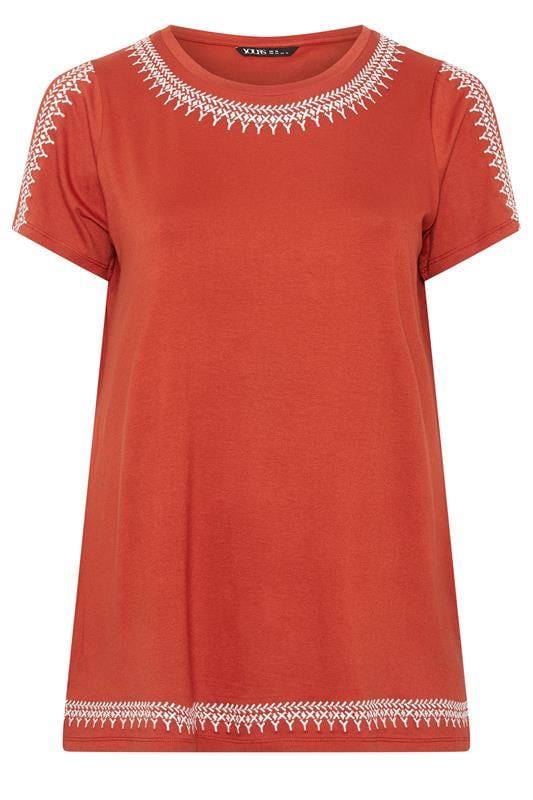 YOURS Plus Size Orange Embroidered Cold Shoulder Top | Yours Clothing 5