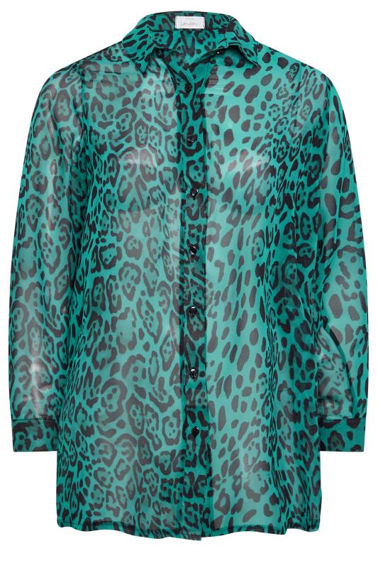 YOURS LONDON Plus Size Green Leopard Print Boyfriend Shirt | Yours Clothing 6