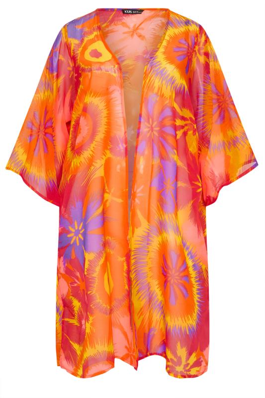 YOURS Plus Size Orange Floral Print Beach Kimono | Yours Clothing  6