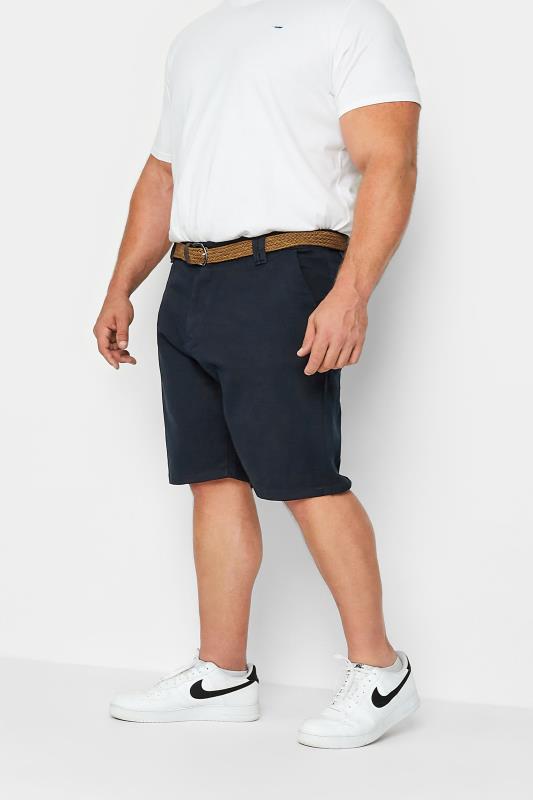 KAM Big & Tall Navy Blue Belted Chino Shorts | BadRhino 1