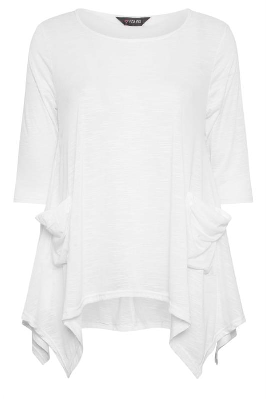 YOURS Plus Size White Hanky Hem Pocket Top | Yours Clothing 5