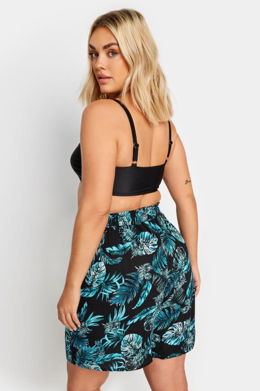 YOURS Plus Size Black Tropical Print Crinkle Tassel Shorts | Yours Clothing 5