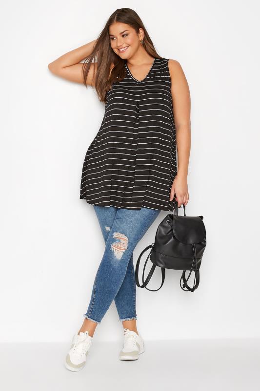 Plus Size Black Stripe Sleeveless Pleat Detail Vest Top | Yours Clothing  3