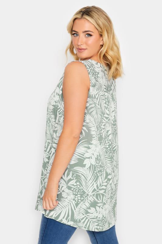YOURS Plus Size Green Tropical Print Pleat Front Vest Top | Yours Clothing 3